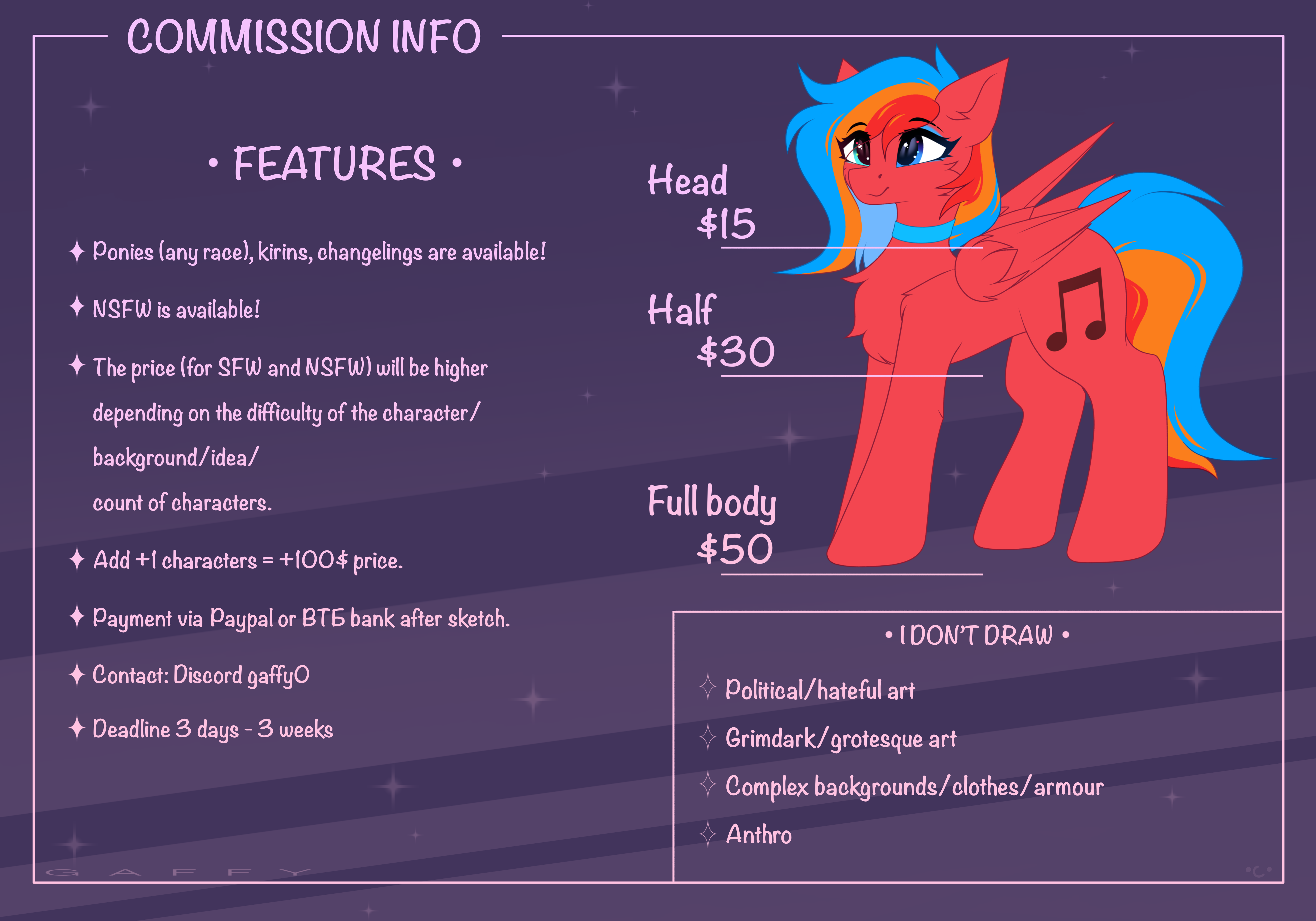 Commission Pricelist